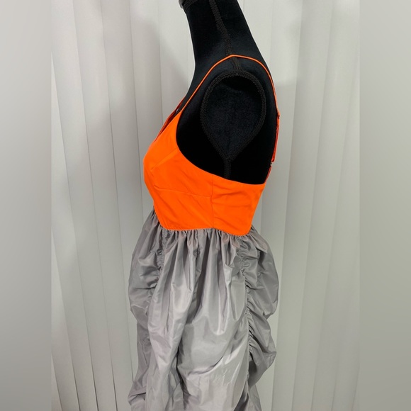 LUSIFER x MO&CO Ruched Nylon Parachute Maxi Dress Gray Neon Orange Size Small - Picture 9 of 16